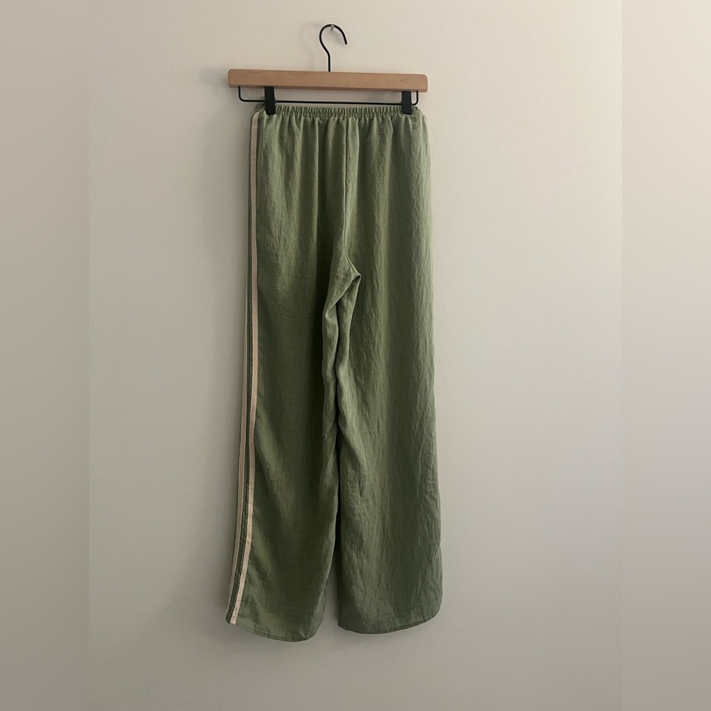 Sienna Sky Linen Blend Wide Leg Pants XS Green Cream Stripe Casual Lounge - Picture 5 of 8